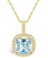 ფოტო #1 პროდუქტის Aquamarine (2 Ct. T.W.) and Diamond (1/4 Ct. T.W.) Halo Pendant Necklace in 14K Yellow Gold