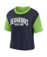 ფოტო #2 პროდუქტის Women's Neon Green, College Navy Seattle Seahawks High Hip Fashion T-shirt