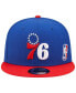 Men's Royal, Red Philadelphia 76ers Back Letter Arch 9FIFTY Snapback Hat