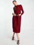 ASOS DESIGN Tall long sleeve midi dress with obi belt in red