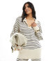 Pretty Lavish striped oversized jumper co-ord in cream and navy Cream & Navy, XS - фото #2