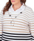 Фото #4 товара Plus Size Neutral Territory Collar Trimmed Embellished Stripe Two in One Sweater