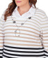 Plus Size Neutral Territory Collar Trimmed Embellished Stripe Two in One Sweater