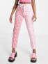 Daisy Street high waisted mom jeans in pink & red gingham mix