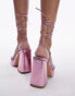 Topshop Eve heeled platform with ankle tie in pink metallic