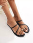 Stradivarius minimal sandal with gold trim in black