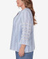 Фото #3 товара Plus Size Bayou Pinstripe Embroidered Button Down Top