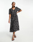 Monki wrap midi dress in black and white spots