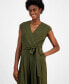 ფოტო #4 პროდუქტის Women's V-Neck Tie-Waist Pleat-Leg Jumpsuit