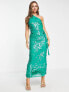 ASOS DESIGN all over feather embellished maxi dress in green