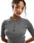 YAS half sleeve knitted polo top in medium grey melange - GREY Серый, S - фото #5