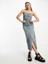 Фото #1 товара Stradivarius STR denim bandeau midi dress in medium wash blue