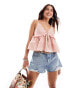 Miss Selfridge broderie mix tie front cami top in pink