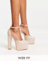 Фото #1 товара Truffle Collection Wide Fit square toe platform high heeled shoes in beige