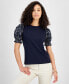 ფოტო #1 პროდუქტის Women's Round-Neck Contrast-Sleeve Top