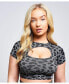 Фото #2 товара Women's Caneva Leopard Recycled Cut Out Crop Top - Grey