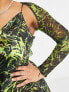 Фото #3 товара COLLUSION Plus cowl neck neon printed satin mini slip dress with mesh shrug in multi