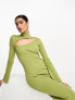 Pretty Lavish high neck split knitted midaxi dress in olive