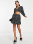 Фото #3 товара Collective the Label Petite exclusive ruched mini skirt co-ord in black ditsy heart