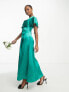 Фото #4 товара Vila Petite Bridesmaid satin flutter sleeve maxi dress in emerald green