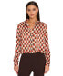 ფოტო #4 პროდუქტის Women's Printed Satin Button-Front Blouse