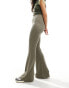 Фото #5 товара Monki two-tone rib jersey flare leg trousers in khaki green