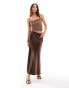 New Look ruched mesh cami top in mid brown