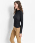 ფოტო #3 პროდუქტის Women's Solid Side-Ruched Mock-Neck Long-Sleeve Blouse