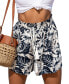 Фото #1 товара Women's Navy & White Smocked Waist Tassel Tie Shorts