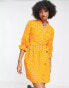 Фото #4 товара Vero Moda long sleeve v neck mini dress with shirred cuffs and high neck in orange print