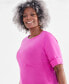 ფოტო #6 პროდუქტის Women's Boat-Neck Elbow Sleeve Cotton Top, XS-4X, Created for Macy's