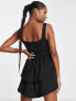 Фото #2 товара ASOS DESIGN Petite strappy mini dress with ra ra skirt and buttons in black