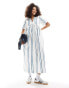 ASOS DESIGN midi shirt dress with revere collar and corset hem in two tone stripe