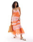 Mango washed print cami midi dress in pink and orange Rosa & Orange, XL - EU 42 - фото #1