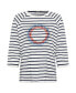 Women's 100% Cotton 3/4 Sleeve Striped and Embellished Placement Print T-Shirt