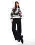 YAS striped jumper with button shoulder detail in mono - BLACK