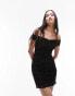 Topshop – Kurzes, gerafftes Bandeau-Kleid aus Jersey-Spitze in Schwarz