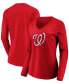 Фото #1 товара Women's Red Washington Nationals Core Team Long Sleeve V-Neck T-shirt