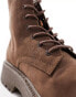 ASOS DESIGN lace up boot in brown faux suede with raised chunky sole