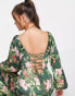 ASOS DESIGN satin tea jumpsuit with lace up back in floral print