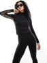 Threadbare Ski base layer top and leggings set in black with contrast leopard print