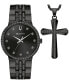 ფოტო #1 პროდუქტის Men's Classic Crystal Black-Tone Stainless Steel Bracelet Watch 40mm Gift Set