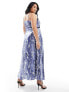 Vero Moda Curve satin maxi slip dress with lace trim in blue crinkle print