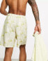 ASOS DESIGN wide linen shorts in mid length in leaf print