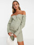 Фото #1 товара ASOS DESIGN off shoulder twill mini dress in khaki