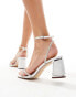 SEQWL mid block heel sandals with embellished straps in white