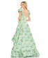 Women's Floral Print Puff Sleeve Hi-Lo Brocade Gown