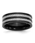 Stainless Steel Black IP-plated Grey Fiber Inlay 8mm Band Ring