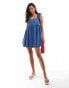 ASOS DESIGN soft denim smock mini dress with bow back in midwash blue Голубой, 34 - фото #2