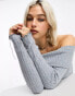 Фото #2 товара COLLUSION knitted ribbed bardot jumper with distressed details in blue marl